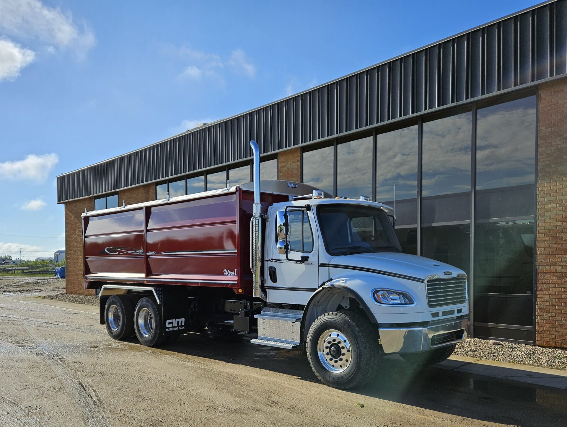 A commercial truck waiting outside a Humboldt, SK, property.